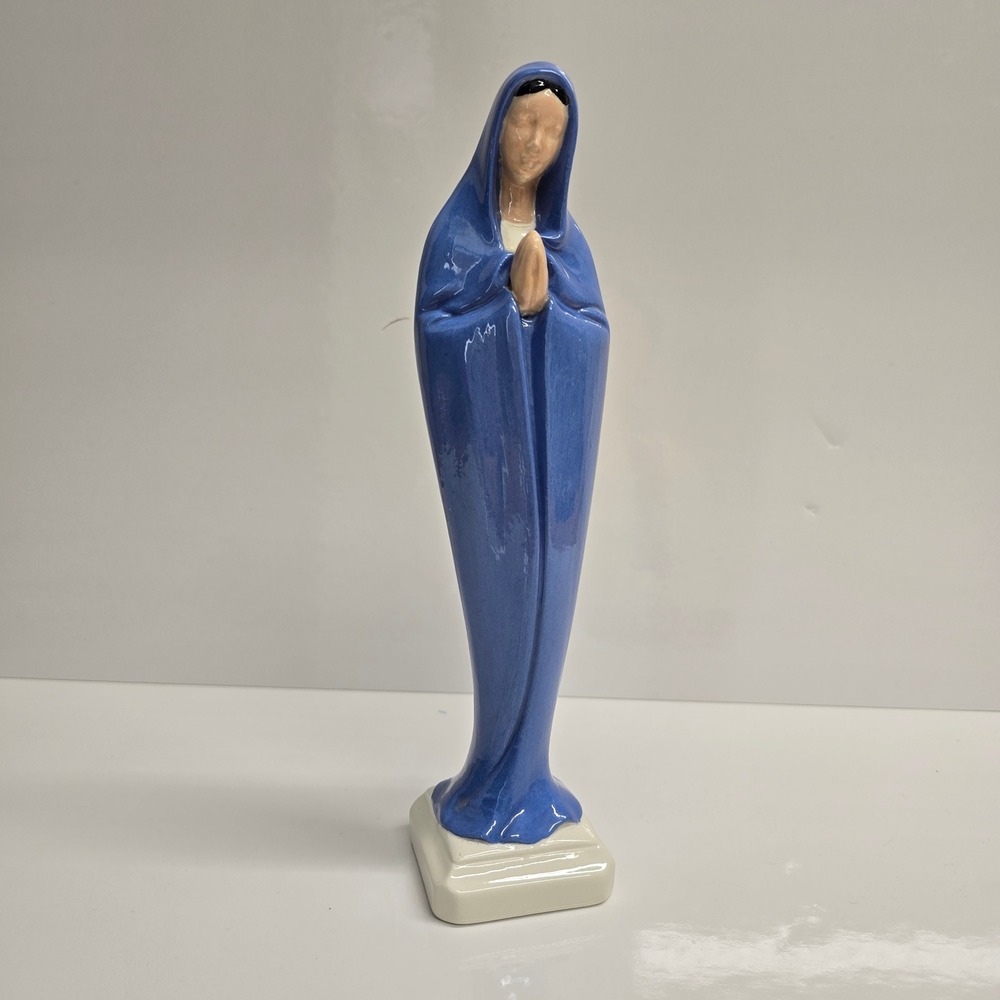 Atlantic Mold Virgin Mary Figurine Blue Glazed‎ Ceramic Madonna Statue MCM Boho
